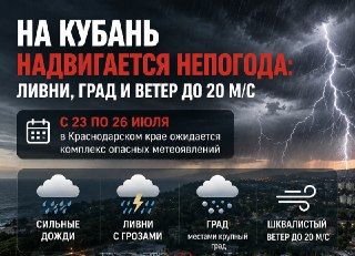 На Кубани ожидаются сильные дожди, град и шквалистый ветер