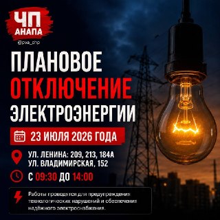 Плановое отключение электричества в Анапе: 23 июля без света