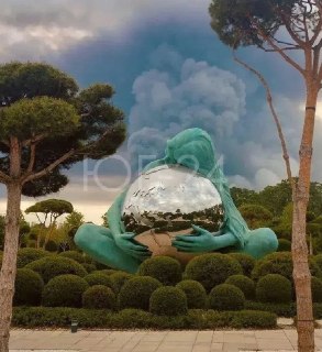В Краснодаре скульптура «Мать Земля» на фоне столба дыма