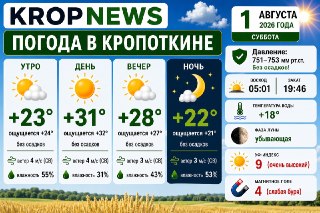 Прогноз погоды в Кропоткине на 1 августа: Жаркий и солнечный день